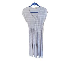 Caution to the Wind Womens Blue Striped Maxi Dress Casual V Neck Medium